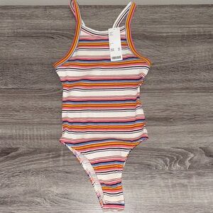 Out From Under Urban Outfitters Ribbed Rainbow Striped Bodysuit – Size S – NWT